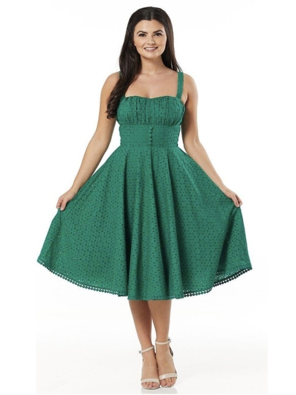 NWT Timeless Retro Vintage Style Green Eyelet Cotton Dress Size 16